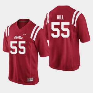 #55 Rebels On-Field Mens KD Hill Red NCAA Chain-Stitched Football Jersey - Authentic Licensed NCAA 43076-934