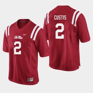 NCAA Fan Favorite: Men's Montrell Custis #2 Red Ole Miss Breathable Football Jersey 96138-236