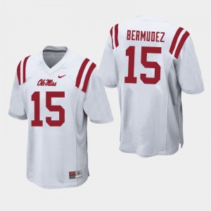 White Out Essential Mens Derek Bermudez Rebels #15 Long-Lasting College Football Jersey 35852-698