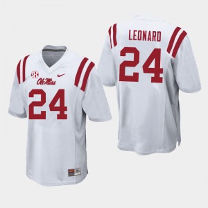 #24 Ole Miss Rebels Team-Issued Men's Deane Leonard White NCAA Microfiber Football Jersey - Authentic Licensed NCAA 49717-151