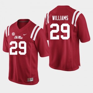 NCAA Fan Favorite: Men Demarko Williams #29 Red Ole Miss Athletic-Fit Football Jersey 65947-218