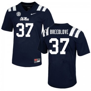 Men #37 Kyndrich Breedlove Ole Miss Navy University Athletic-Fit Football Jersey - Authentic NCAA 15686-415
