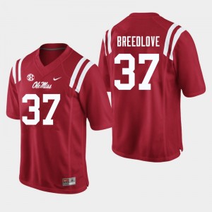 On-Field Mens Kyndrich Breedlove #37 Rebels Red Chain-Stitched Player Football Jersey - Premium Licensed NCAA Gear 54674-884