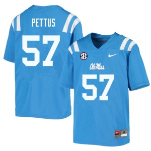 Subtle Mens Micah Pettus #57 Ole Miss Rebels Powder Blue Double-Stitched College Football Jersey - Premium Licensed NCAA Gear 83796-190