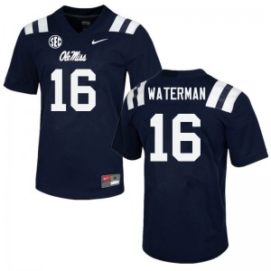 Game-Ready Men's Braden Waterman #16 Rebels Navy High School Long-Lasting Football Jersey - Licensed Elite 64345-575