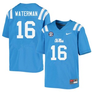 Mens #16 Braden Waterman Ole Miss Power Blue Player Athletic-Fit Football Jersey - Authentic NCAA 70062-323