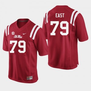 #79 Ole Miss Rebels Team-Issued Mens Cam East Red NCAA Microfiber Football Jersey - Authentic Licensed NCAA 95407-702