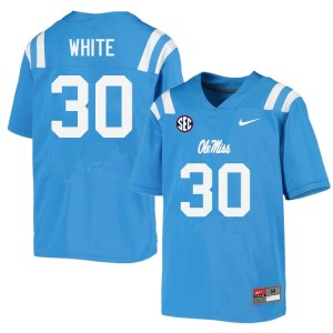 #30 Ole Miss Rebels Unused Men Trip White Power Blue High School Anti-Odor Football Jersey - Authentic Licensed NCAA 84132-128
