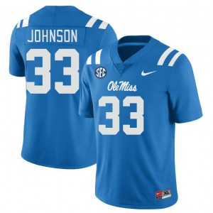 Exclusive Antione Johnson #33 Power Blue Ole Miss Rebels Men Football Double-Stitched Jersey - Official NCAA Licensed Collectible 95668-971