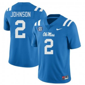 Exclusive Cedric Johnson #2 Power Blue Ole Miss Rebels Mens Football Microfiber Jersey - Official NCAA Licensed Collectible 59794-308