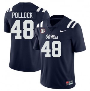 Easy Care Men's Official Charlie Pollock #48 Rebels Navy Football NCAA Lightweight Jersey 66705-305