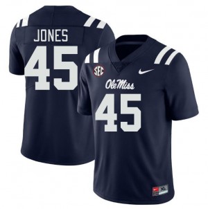 Compliance Certified Mens Official Jackson Jones #45 Ole Miss Navy Football University Breathable Jersey 94425-345