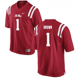 Men Collectible Ole Miss #1 A.J. Brown Red Applique High School Football Jersey 73027-594