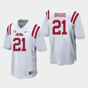 NCAA Fan Favorite: Men's Alex Grado #21 White Ole Miss Rebels Anti-Odor Football Jersey 33713-411