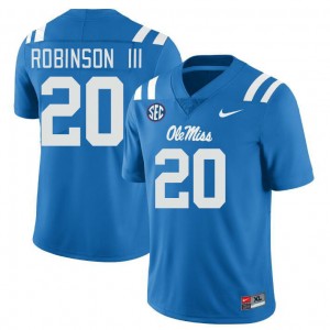 Mens #20 Anthony Robinson III Ole Miss Power Blue Player Breathable Football Jersey - Authentic NCAA 81867-809