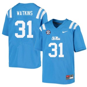 #31 Rebels Easy Care Men Austin Watkins Power Blue High School Lightweight Football Jersey - Authentic Licensed NCAA 52627-632