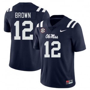 Men #12 Bralon Brown Rebels Navy University Long-Lasting Football Jersey - Authentic NCAA 57579-587