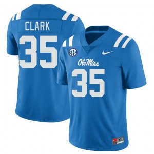 Mens #35 Cam Clark Ole Miss Power Blue University Breathable Football Jersey - Authentic NCAA 60213-699