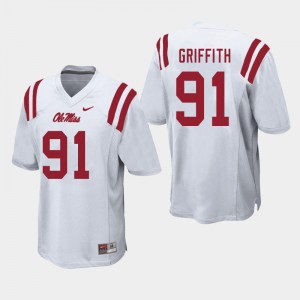 Mens Subtle Ole Miss Rebels #91 Casey Griffith White Double-Stitched High School Football Jersey 95251-383