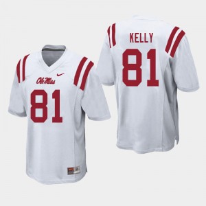 #81 Ole Miss Collectible Men Casey Kelly White College Applique Football Jersey - Authentic Licensed NCAA 29054-344