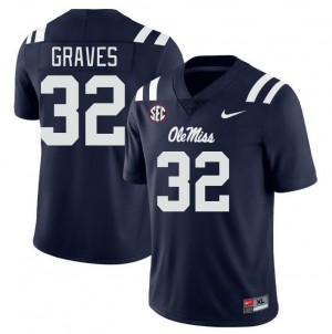 #32 Ole Miss Compliance Certified Men's Chris Graves Navy High School Breathable Football Jersey - Authentic Licensed NCAA 61182-107