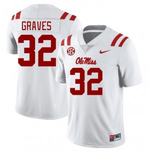 Men's #32 Chris Graves Ole Miss White College Athletic-Fit Football Jersey - Authentic NCAA 16832-603