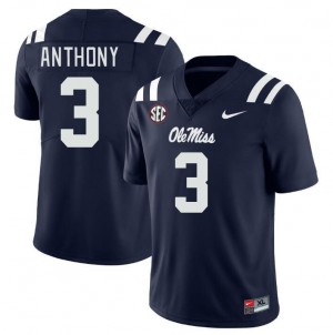 #3 Ole Miss Compliance Certified Mens Daijahn Anthony Navy NCAA Breathable Football Jersey - Authentic Licensed NCAA 89191-497
