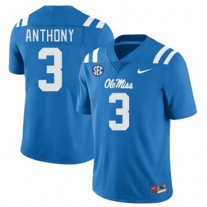 Team-Issued Powder Blue Men Football Daijahn Anthony #3 Ole Miss Rebels College Microfiber Jersey 24088-482