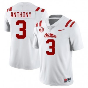 Mens #3 Daijahn Anthony Ole Miss White High School Athletic-Fit Football Jersey - Authentic NCAA 78009-197