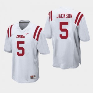 Iconic Men's Dannis Jackson #5 Rebels White Long-Lasting Player Football Jersey - Premium Licensed NCAA Gear 37743-946