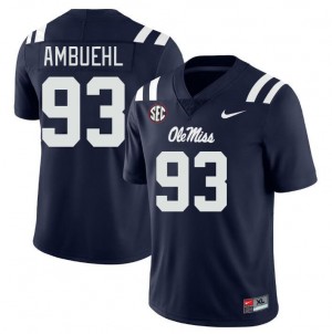 Team-Specific Mens Official Davis Ambuehl #93 Ole Miss Navy Football University Athletic-Fit Jersey 31766-732