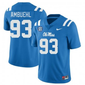 NCAA Fan Favorite: Men Davis Ambuehl #93 Powder Blue Ole Miss Rebels Double-Stitched Football Jersey 68335-541