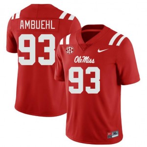 #93 Rebels On-Field Men's Davis Ambuehl Red Player Chain-Stitched Football Jersey - Authentic Licensed NCAA 80559-592