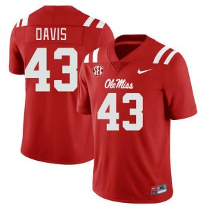 Collectible Mens Dylan Davis #43 Ole Miss Red Applique NCAA Football Jersey - Premium Licensed NCAA Gear 71512-744