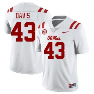 White Anti-Odor College Football Jersey - Men Dylan Davis #43 Ole Miss Rebels Unused (Licensed Official) 62747-877