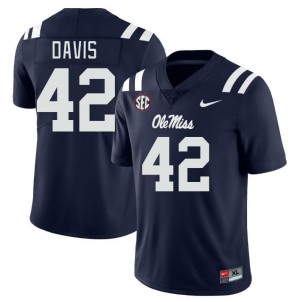 Exclusive Dylan Davis #42 Navy Ole Miss Mens Football Breathable Jersey - Official NCAA Licensed Collectible 73149-388