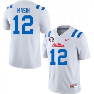 Collectible Men's Official Fraser Masin #12 Ole Miss White Football University Applique Jersey 37636-493