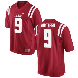 Red Microfiber University Football Jersey - Men Hal Northern #9 Ole Miss Rebels Team-Issued (Licensed Official) 26255-600