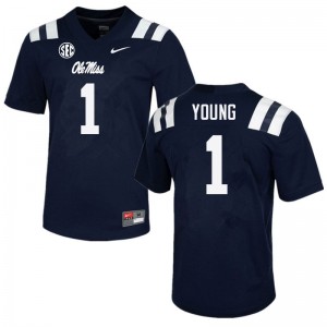 Navy Out Essential Men Isheem Young Ole Miss #1 Athletic-Fit College Football Jersey 63247-790