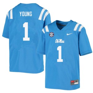 Men's Subtle Ole Miss Rebels #1 Isheem Young Power Blue Double-Stitched University Football Jersey 33047-405