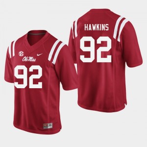 Mens Team-Specific Ole Miss #92 JJ Hawkins Red Athletic-Fit University Football Jersey 20527-288