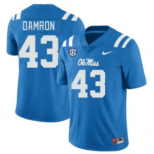 Mens Compliance Certified Ole Miss #43 Jack Damron Powder Blue Breathable High School Football Jersey 70341-814