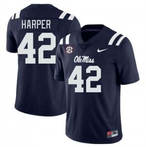 NCAA Fan Favorite: Men Jack Harper #42 Navy Ole Miss Rebels Double-Stitched Football Jersey 23718-986