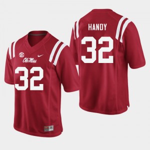 Compliance Certified Men's Official Jaden Handy #32 Ole Miss Red Football University Breathable Jersey 72753-675