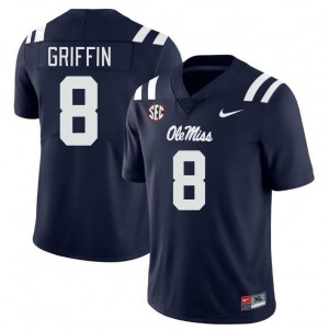 Team-Specific Navy Mens Football Jam Griffin #8 Ole Miss College Athletic-Fit Jersey 96553-112