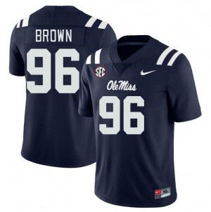 Compliance Certified Men Jamarious Brown #96 Ole Miss Navy Breathable University Football Jersey - Premium Licensed NCAA Gear 49314-700
