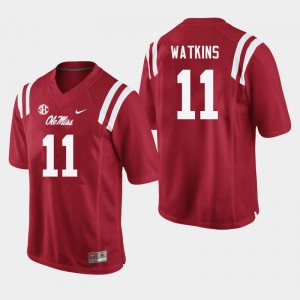 On-Field Men's Official Jordan Watkins #11 Rebels Red Football University Chain-Stitched Jersey 73882-266