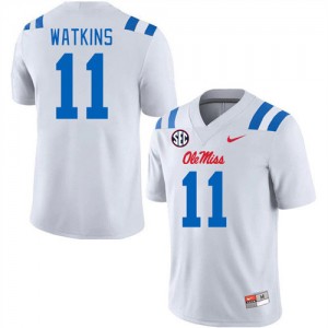 Team-Issued Mens Official Jordan Watkins #11 Ole Miss Rebels White Football NCAA Microfiber Jersey 29019-456