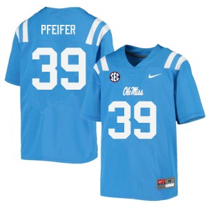 Mens Collectible Ole Miss #39 Joshua Pfeifer Power Blue Applique NCAA Football Jersey 90938-546