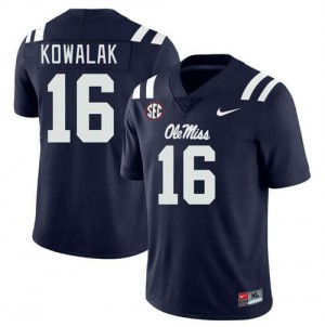 #16 Ole Miss Compliance Certified Mens Justin Kowalak Navy College Breathable Football Jersey - Authentic Licensed NCAA 56846-735